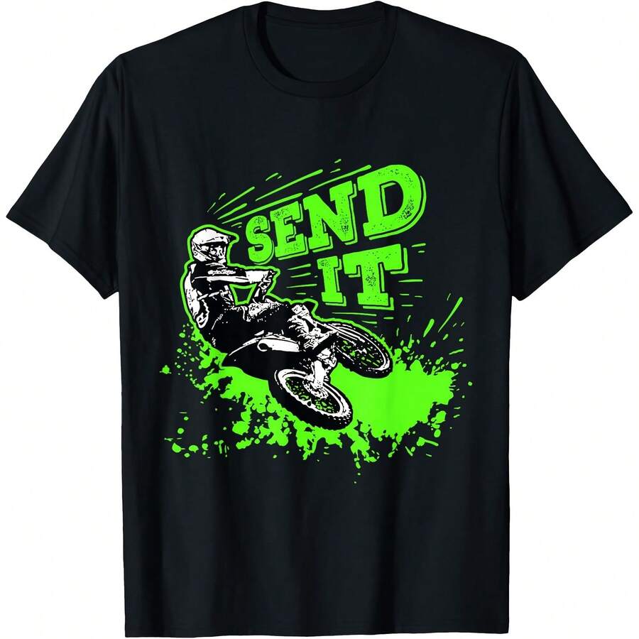 Send It Funny Dirt Bike Motocross MX Supercross Rider T-Shirt - Black - View 1