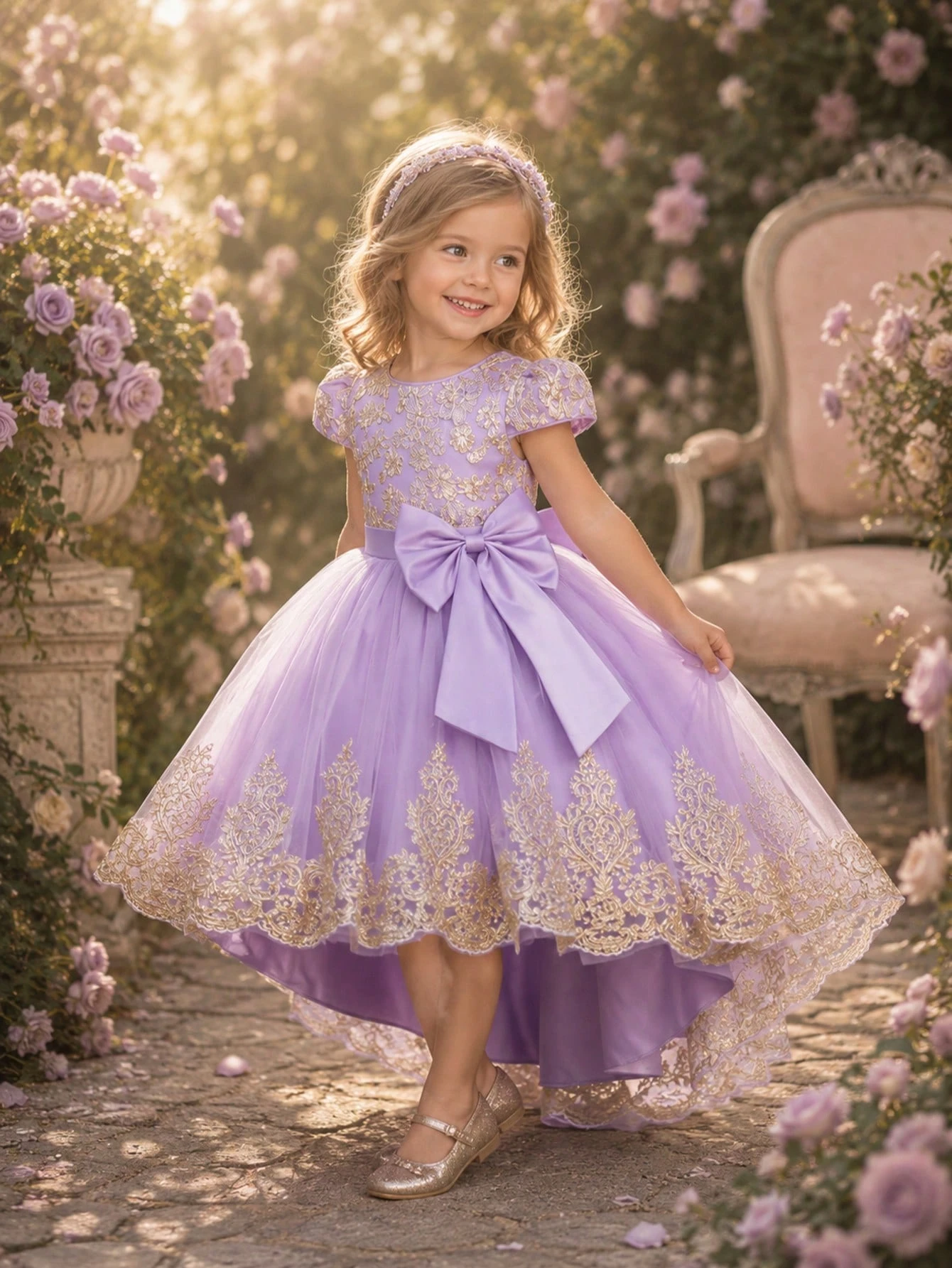Elegant Sleeveless Embroidered Trailing Luxurious Princess Dress, Tulle Puffy