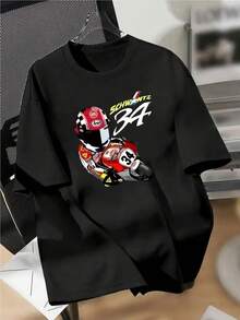 Camiseta Unisex de Manga Corta con Estampado, Cuello Redondo y Diseño Casual Cómodo para Correr Talla Grande - Negro - Ver 1