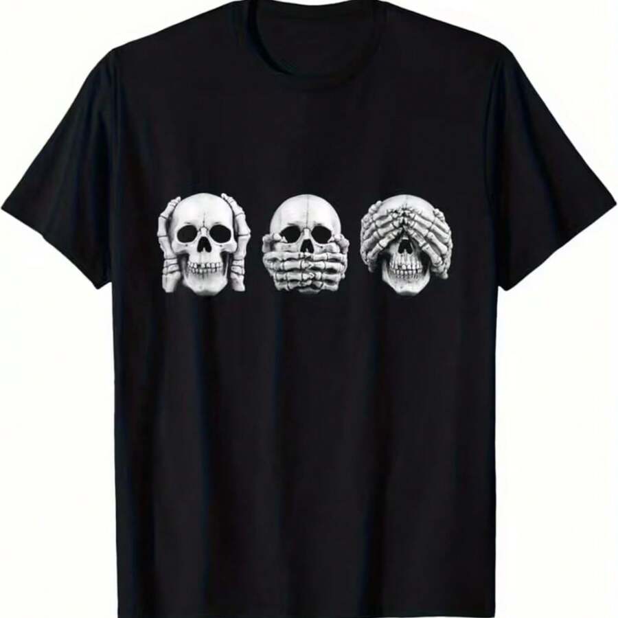 Printed T-Shirt For Men And Women - 黑色 - 查看 1