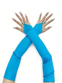 1 Pair Solid Color Satin Long Gloves, Retro Court Style Elegant Fingerless Gloves For Opera Party Night Out Weddings Birthday Party Stage Performances Cosplay And Evening Dress Accessories - A - View 26