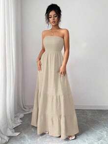 Vestido de verano casual sin tirantes para mujer - Caqui - Ver 1