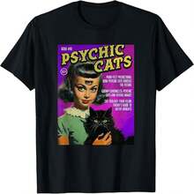 Women's Psychic Cats Graphic Tee Casual Cotton Round Neck Short Sleeve T-Shirt - Negro - Ver 1