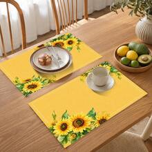 1pc Sunflower Pattern Linen Placemat, Breakfast Mat, Coffee Mat, Coaster, Bowl Pad, Kitchen Accessory, Easy To Clean Dining Mat, Suitable For Home, Restaurant, Restaurant Decor, Holiday Gift, Gift For Friends, Multi-Piece Set - Multicolor - View 7