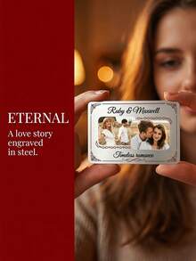 1 Piece Personalized 2 Photos Aluminum Wallet Card, Custom Photo & Text Couple Memorial Card, Custom Name & Quote Romantic Love Card - Silver - View 7