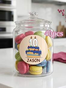 8/20/40pc Custom Birthday Cup Stickers, Personalized Name & Age Water Bottle Labels With Cartoon Candle Cake Design, Self-Adhesive Round Stickers, Celebration Labels, Baptism Invitations & Gift Wrapping Favors, Sweet Happy Birthday Party Decorations - Multicolor - View 12
