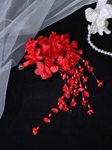 1件裝多色花卉流蘇髮夾，哥德風布藝花朵側夾，適合Cosplay與主題婚禮派對 - 白色 - 查看 10