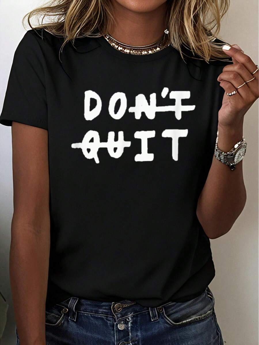 Camiseta Motivacional MexicanWo "No te Rindas" - Camiseta de Manga Corta con Cuello Redondo y Estampado de Lema, Ropa Casual Duradera Adecuada para Entrenamientos y Atuendos Diarios, Regalo Inspirador para Amantes de las Mujeres. Camiseta de Algodón Moda Verano - Negro - Ver 1