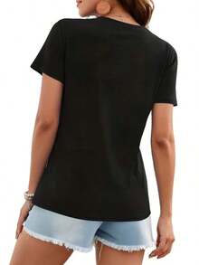 Fashion Printed T-Shirts For Women, Oversized Streetwear Tops, Comfortable And Stylish All-Match Summer Tees. Women's Pure Cotton T-Shirt With Artistic Hummingbird And Tropical Flower Print, Elegant Casual Design, Modern And Soft Style For Summer And Spring. - 黑色 - 查看 2