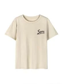女款夏季 Sorry Not My Problem 紅色字母背印寬鬆 T-shirt，Y2K 口號寬鬆上衣，適合街頭逛街、派對、約會休閒穿搭 - 杏色 - 查看 5