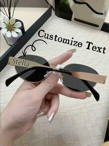 Customized Fashion Glasses For Women, Personalized With Name, Text, Blessing, Etc. Two Different Frame Styles, Popular Fashion Glasses Suitable For Matching Outfits, Travel, Cycling, Driving, Unisex Design, Customize Your Unique Glasses! - Gold - View 3