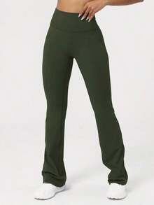 2026 Sodalemon Women's Black Slim Fit Flared Yoga Sweatpants For Spring - 軍綠色 - 查看 7