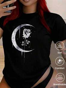Camiseta de manga corta de moda para primavera y verano de 2026, hecha enéxico, 180 gramos.Estampado de dibujos animados, modelo de pareja, apta para uso interior o exterior.Cuello redondo, unisex, para oficina y ocio.Paquete de una pieza.blusas para mujer playeras de mujer blusas casuales para dama - Negro - Ver 6