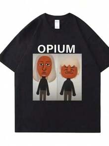 Printed T-Shirts For Women, Oversized Urban Style Tops, Comfortable And Stylish Summer Tees That Go With Everything. OPIUM Ken Carson Destroy Lonely T-Shirt, Graphic Tees With Funny Character Memes, Cartoon Print T-Shirts For Women. - 黑色 - 查看 1