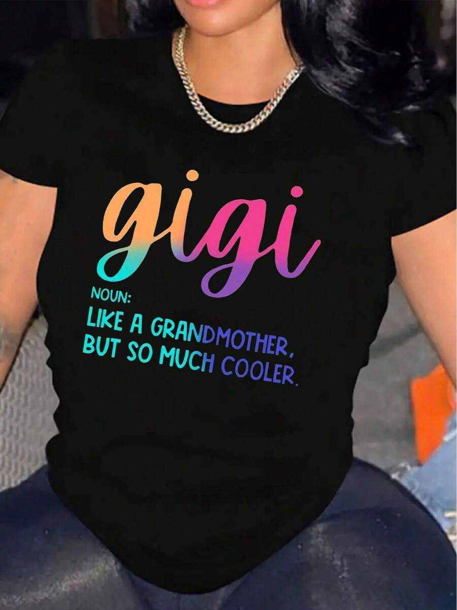 Camiseta Casual de Manga Corta para Mujer, 1 pieza, 100% algodón grueso - Cuello redondo cómodo, top suave y bonito - Negro - Ver 1