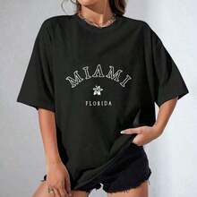 Camiseta unisex 100% algodón de gran tamaño con la inscripción "Miami, Florida", imprescindible para las damas.100% algodón. - Negro - Ver 6