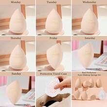 Makeup Sponge Set Blender Sponges Latex-Free Beauty Makeup Sponges 7 Pcs With 1 Travel Container Case For Blending Foundation Liquid Cream And Powder Beige - Beige - View 2