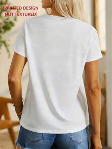 Camiseta manga corta cuello redondo 100% algodón, estampado trendy, tejido ligero y ventilado, estilo moda casual, apta para vida diaria, salidas informales y citas en primavera, verano y otoño - lechoso - Ver 3