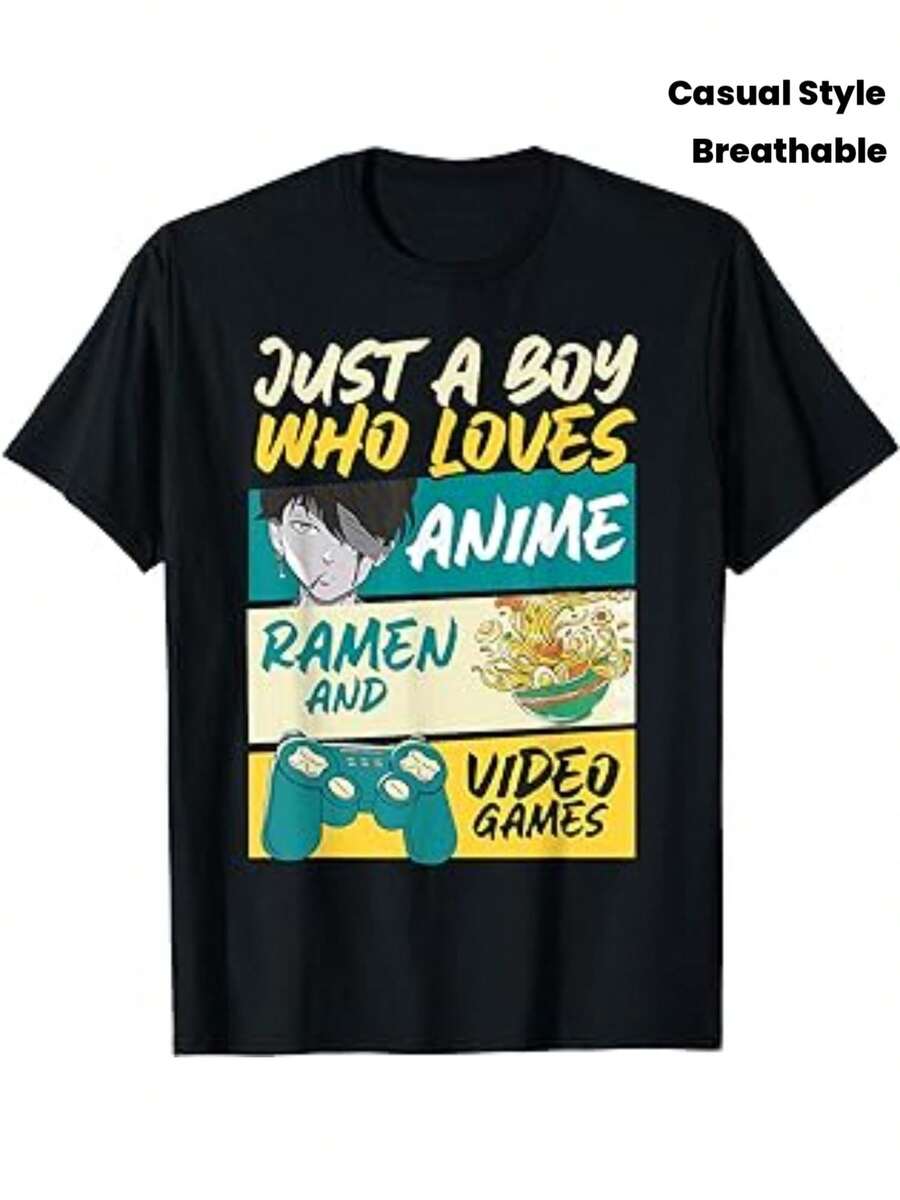 Camiseta unisex para amantes del anime y videojuegos, cuello redondo casual con estampado divertido, regalo ideal para amigos en verano