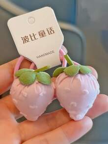 Bộ 2 chiếc dây buộc tóc scrunchie bông hình dâu tây, dây buộc tóc co giãn họa tiết kẻ caro, băng buộc tóc không đường may thủ công, phù hợp cho bé gái - Nhiều màu - Xem 4