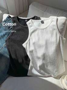 Conjunto de 2 piezas de suéter sin mangas de mujer de algodón con efecto desgastado y teñido ácido en dos tonos vintage - Blanco y Negro - Ver 6