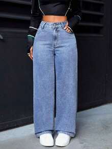 PETITE Jeans rectos de pierna suelta y lavados para mujer - Lavado ligero 2 - Ver 2