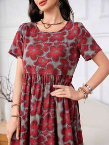 Lacomfia Vestido largo de mujer de manga corta, cuello redondo, estampado floral, holgado, de uso casual para primavera/verano - Multicolor - Ver 6