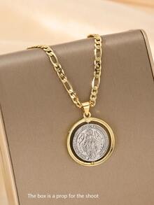 1 Stück klassische europäisch-amerikanische Kupfer-Zirkonia-Anhänger Halskette, geeignet zum Layering, vintage zweifarbiger drehbarer Guadalupe Jungfrau Maria Amulett, limitierte Auflage, ideal als Geschenk zu Weihnachten, Thanksgiving, Halloween, Muttertag, Valentinstag, Kommunion, für den täglichen Gebrauch & Gebet - Goldgelb - Übersicht 3