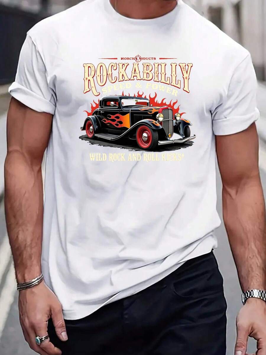 Camiseta de Verano para Hombre Hecha de Tejido de Punto Microelástico, Diseño Estampado, Corte Regular y Estilo Casual - Blanco - Ver 1