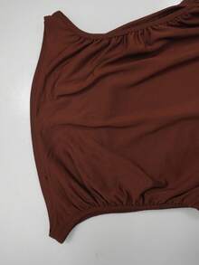 Vestido largo unicolor plisado primavera ajustado elegante estilo moda europea para mujer - Marrón - Ver 8