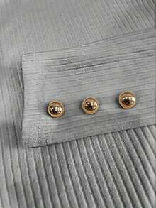 Elegante camiseta de punto de cuello redondo, top de punto minimalista de moda, otoño/invierno - Gris - Ver 3