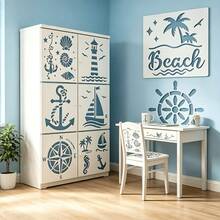 9pcs Nautical Theme Templates, Suitable For Handicrafts - Includes Compass, Ship Rudder, Anchor, Sailboat, Seashell And Palm Tree Pattern Ocean Templates, Applicable For Events, Coloring And Beach Themed Decorations - Nautical Drawing Templates - View 6