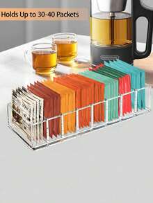 1 pieza/2 piezas Caja de almacenamiento transparente para bolsas de té, organizador de compartimentos para té/café de escritorio, caja de té de acrílico reutilizable, adecuada para bar de café, gabinete, sala de almacenamiento, encimera, oficina, cocina, caja de cosméticos, decoración de habitación, regalo para amigos, accesorio para el té de la tarde, caja de decoración navideña - transparente - Ver 6