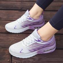 新款運動休閒時尚舒適輕量綁帶百搭透氣布面氣墊緩震大尺碼女鞋 - 720紫色 - 查看 7