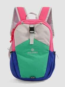 1 pieza Mochila de bloques de color tipo macaron, minimalista y de moda, ligera y de gran capacidad, mochila de almacenamiento multifuncional para niños adecuada para estudiantes, viajes cortos, actividades al aire libre, unisex, gran regalo para vacaciones - Multicolor - Ver 14