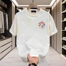 Camiseta de manga corta de estilo americano, cuello redondo, de algodón grueso, nuevo modelo unisex, marca de moda, camiseta básica estilo ins. GZNC - 250 g de algodón puro - blanco fuegos artificiales - Ver 4