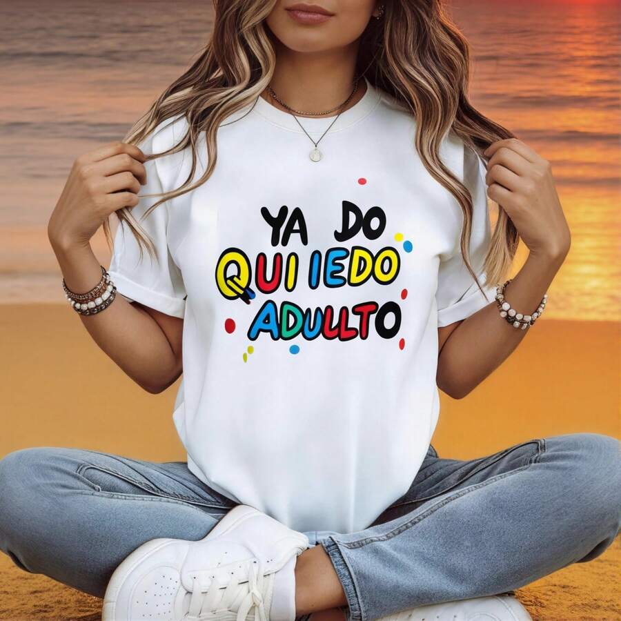 Playera Mujer Cuello Redondo 100% Algodón Estampado con Frase Divertida en Colores Vibrantes Uso Diario Casual Tela Elástica Resistente al Desvanecimiento Top Casual de Uso Diario|Top de Moda Femenino - Blanco - Ver 1
