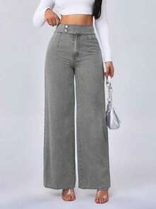 Tall Pantalones vaqueros para mujer de cintura alta, estilo casual, pierna ancha y recta, color azul, para mujeres de estatura alta - Gris - Ver 5