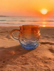 Hand-Painted Sunset Wave High Borosilicate Glass Cup, Heat-Resistant Water Bottle, American Beach Style Coffee/Milk/Tea Latte Cup, Multipurpose Office/Valentine's Day/Christmas Creative Gift - Multicolor - View 1