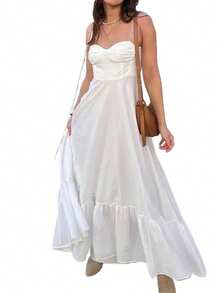 Long, Solid-Color Spring Dress With Straps, High Waist, Elegant And Sensual European Style - White - View 6