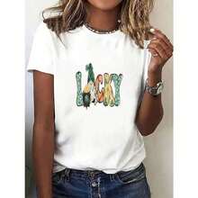 Printed T-Shirts For Women, Oversized Urban Style Tops, Comfortable And Stylish Summer T-Shirts That Go With Everything. Women's Short-Sleeved Crew Neck T-Shirt, Fashionable For Spring And Summer, Urban Style For All Four Seasons, Light Print, Literary Clothing For Women, Workwear, Party And Vacation Wear, Popular T-Shirt With Letter And Animal Prints, Cute And Black. - 白色 - 查看 7