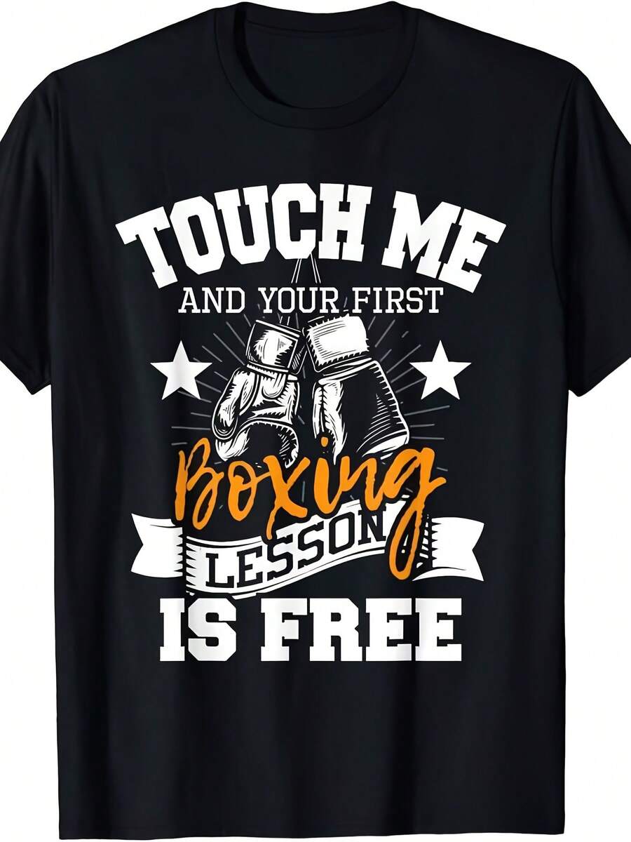 Camiseta unisex de manga corta en color negro para hombre, playeras de hombre,con estampado de guantes de boxeo y estrellas. Cuello redondo y corte regular, tela suave y transpirable. Ideal para gimnasio y uso diario, perfecta como regalo deportivo, disponible en varias tallas