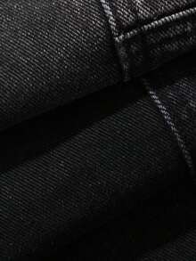 Jeans casuales de bolsillo de ajuste holgado de unicolor para mujer - Negro - Ver 7