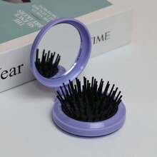 Foldable Travel Makeup Mirror Brush, With Detachable Mirror, Boar Bristle Massage Brush - Portable Design, Suitable For Women And Girls, Soft Tones (Mint Green, Pink, Light Purple Blue, Light Blue), Fashion Accessory, Structure, Hairstyling, Hairstyling Tools, Salon Beauty Travel Essentials, Hair Accessories, Summer, Vacation - Folding Air Cushion Comb Mirror - View 10