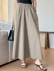 Pantalones anchos y cortos de unicolor elegantes y holgados para mujer, adecuados para el verano y el otoño - Albaricoque - Ver 6