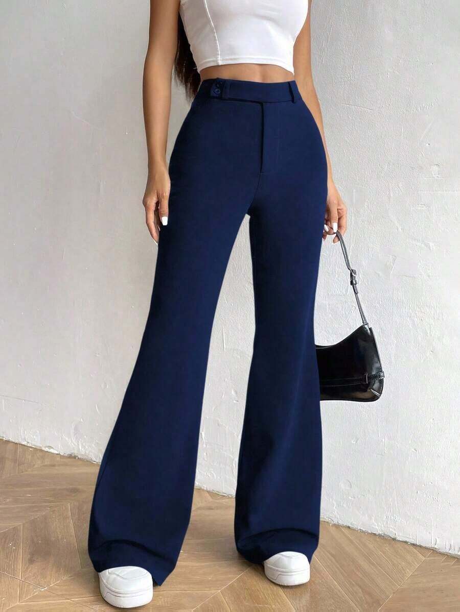 Pantalones acampanados de cintura alta - Azul marino - Ver 1