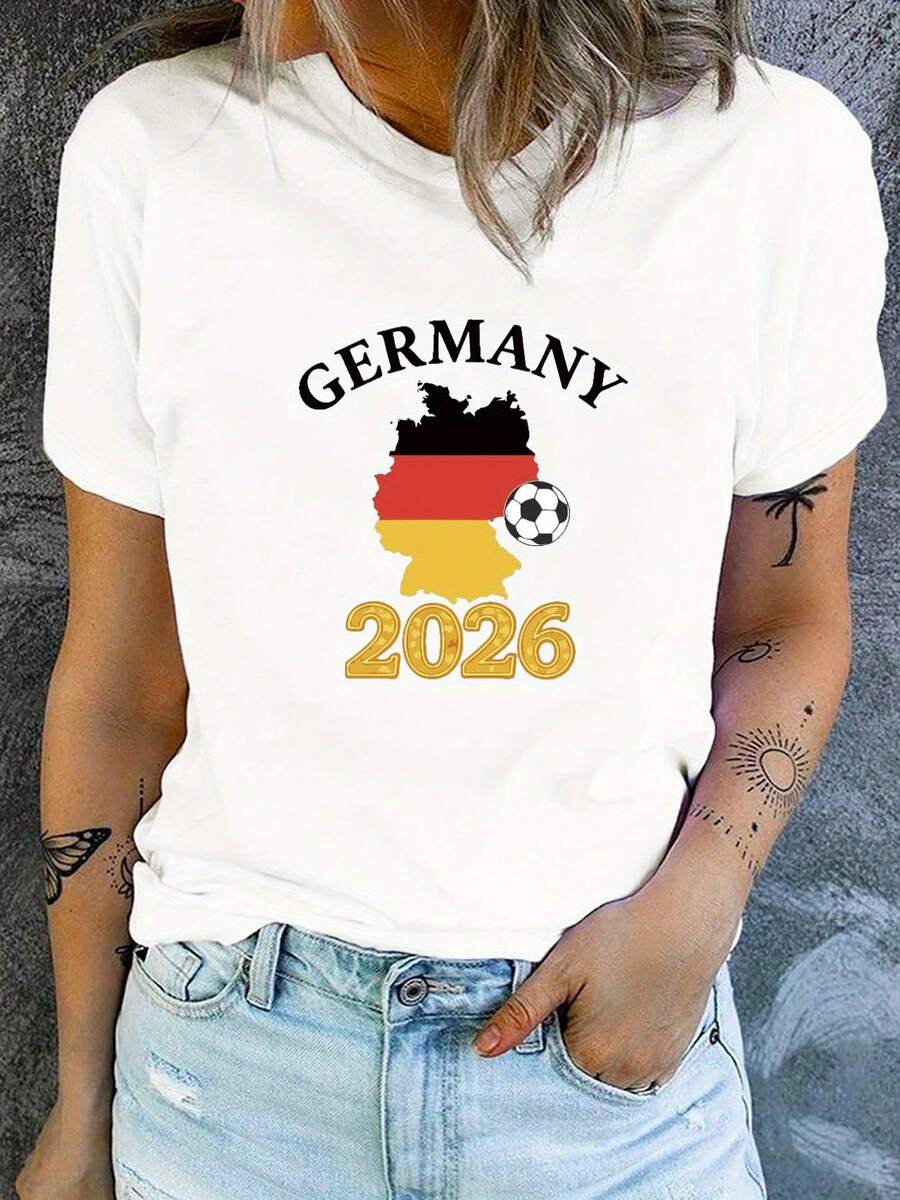 Representa a Alemania con orgullo con esta playera 2026, con el mapa, bandera y balón, ideal para demostrar tu pasión futbolística. - Blanco - Ver 1