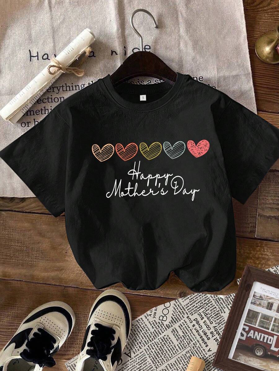 Women's T-Shirts With Hearts, Cute T-Shirt, Personalized T-Shirt With Hearts, Matching Family T-Shirts, Family Reunion, Pregnancy Announcement T-Shirts - 黑色 - 查看 1