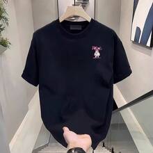 Nueva Camiseta Casual de Manga Corta para Hombre de Alta Gama 2025, Camiseta de Verano de Algodón Puro, Camiseta Versátil de Marca de Moda. YMV9 - 250 g de algodón puro - negro - Ver 6