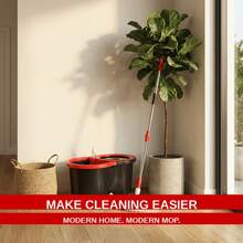 Spin Mop And Bucket Set With Wringer, 360° Spinning Mop And Bucket System With 4 Microfiber Mop Heads And Free Soap Dispenser, Extended Handle Self-Wringing Mop For Hardwood Tile Laminate Floor Cleaning - 藍灰色 - 查看 11